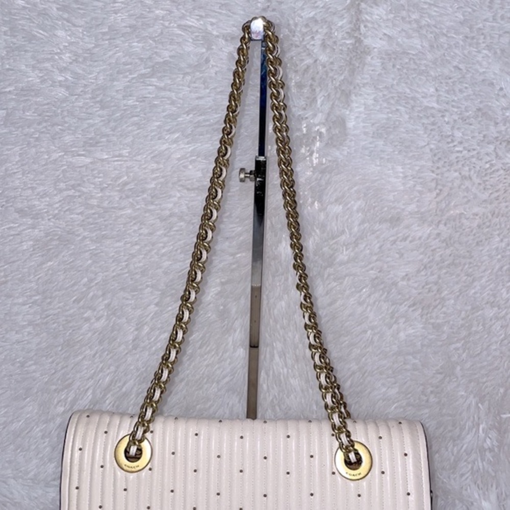 Coach Parker Chain Crossbody Bag Shoulder Purse with Quilting & Rivets in Chalk - Picture 8 of 16